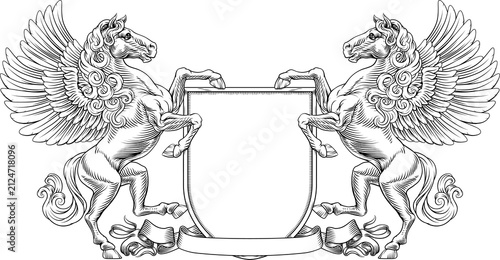 A heraldry crest Pegasus wi...