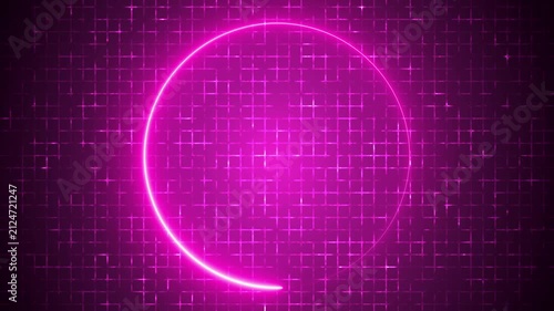 4K Neon Glowing Circle Loop Animation on Digital Grid Background. Neon light animated circle loading for gaming, loading screens, HUD interfaces, and sci-fi intros. Futuristic HUD Loading Animation.