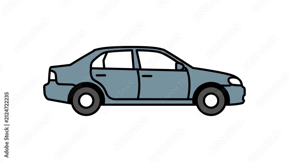 Fototapeta premium Clean side profile illustration of a grey sedan car, depicting a simple, modern vehicle with clear lines and a minimalistic design perfect for digital or print use