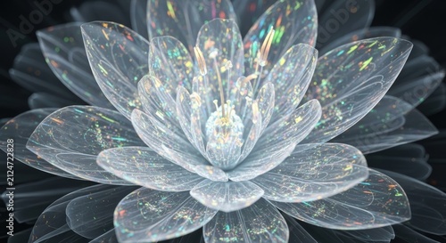 Beautiful white lotus flower with water droplets on dark background