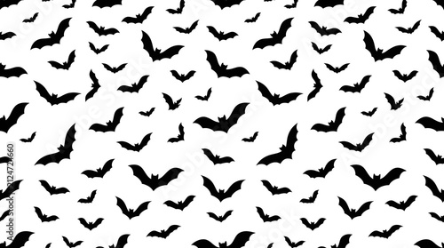 Seamless pattern of black bats isolated on white background