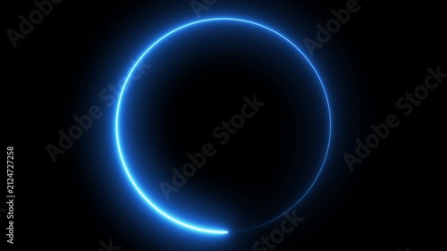 4K Neon Glowing Circle Loop Animation on Black Background. Neon light animated circle loading for gaming, loading screens, HUD interfaces, and sci-fi intros. Futuristic HUD Loading Animation.