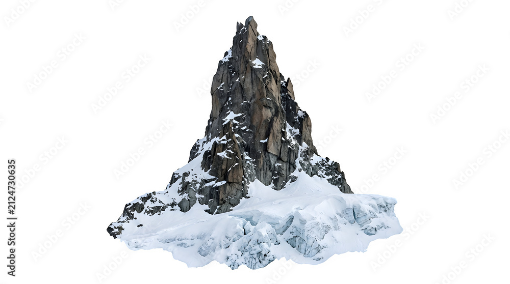 Fototapeta premium Realistic 3D ice mountain with snow and frost texture on white background.