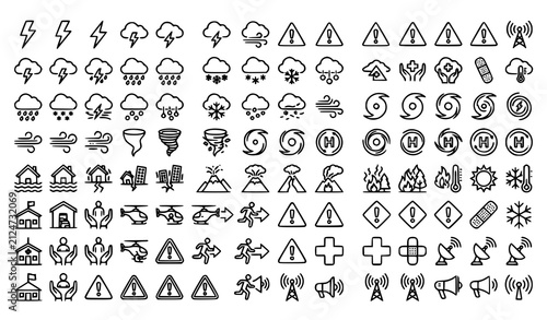 Weather Warning and Emergency Line Icon Pack Vector