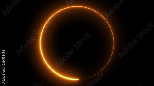 4K Neon Glowing Circle Loop Animation on Black Background. Neon light animated circle loading for gaming, loading screens, HUD interfaces, and sci-fi intros. Futuristic HUD Loading Animation.