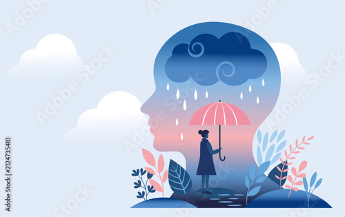Mental health, depression, emotional burnout and other psychological problems. Psychotherapy concept. Vectot Illustration