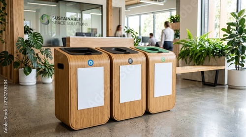 bamboo recycle trash bins station office