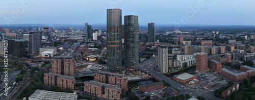Obraz na plátne Ultra Wide Aerial Panorama of Trinity Island, Castlefield, and City Center at Tw
