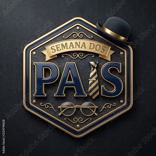 Fathers Day luxury emblem design. Elegant gold and blue badge for mens celebration event.
