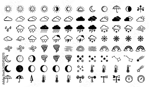 Hand Drawn Weather Sketch Icon Set Black Ink Vector Collection