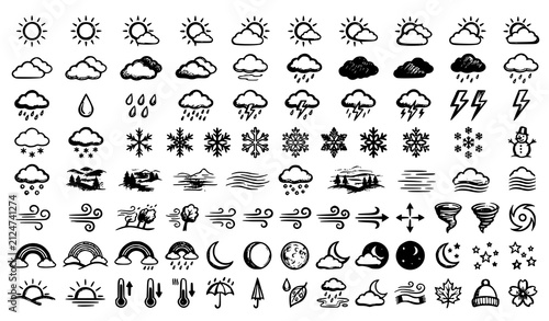 Weather Doodle Line Art Icon Pack Hand Drawn Vector