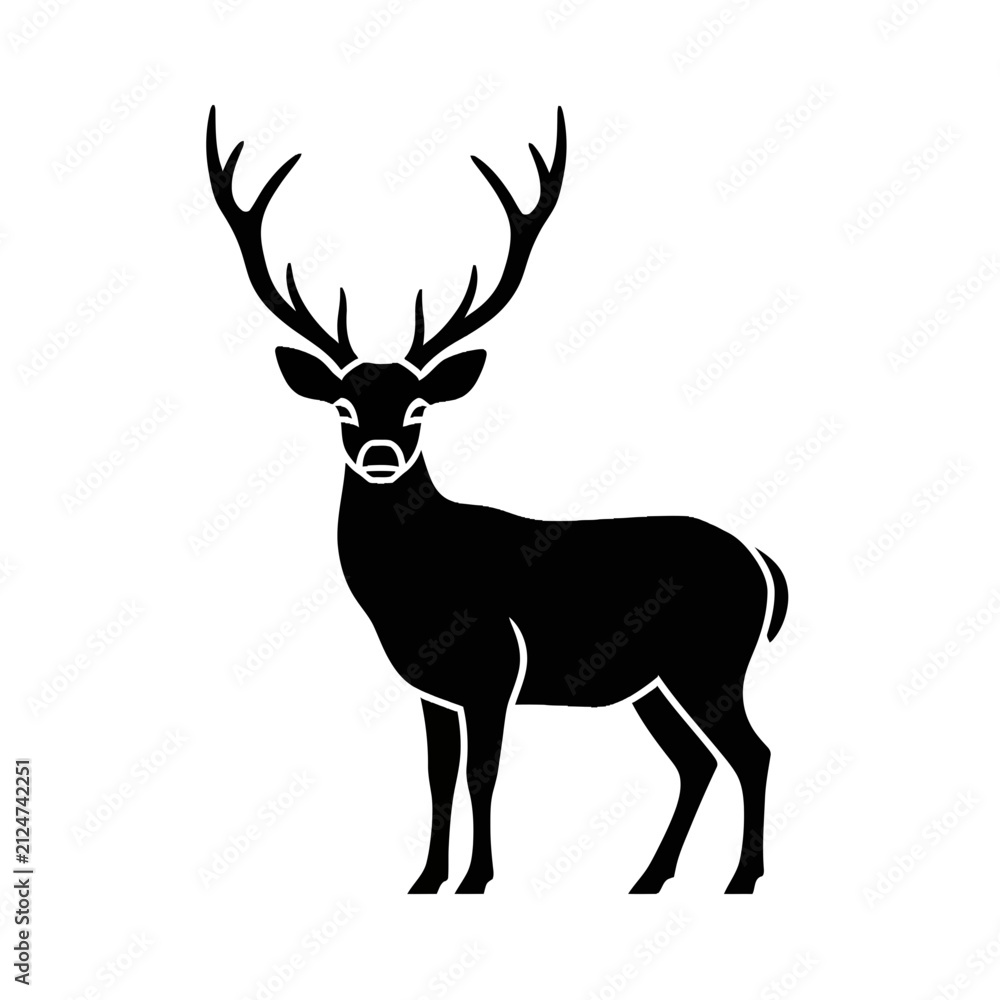 Fototapeta premium Wild Stag Deer Silhouette Isolated on White
