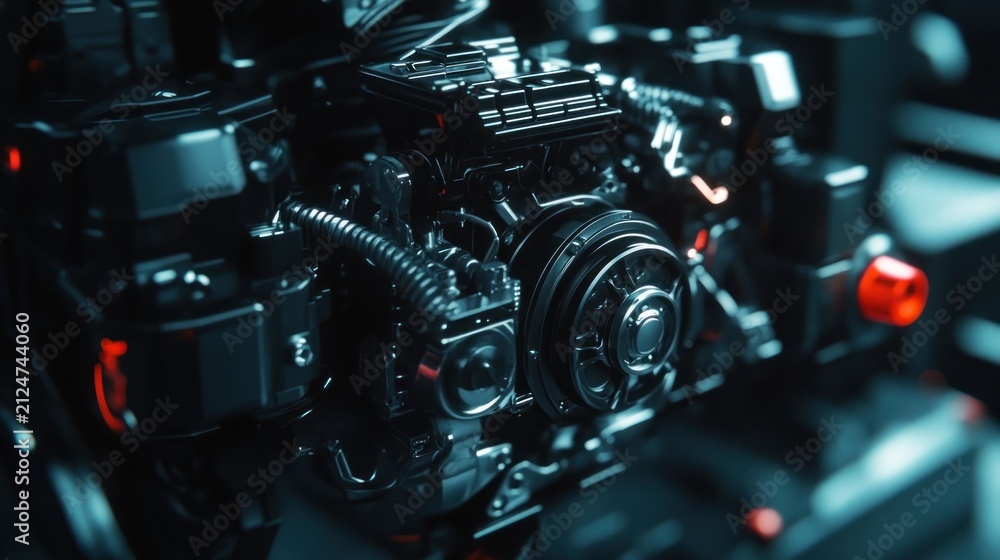 Fototapeta premium Close up of a detailed black engine