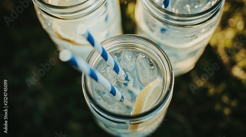 Obraz na płótnie Refreshing lemonade drinks with straws