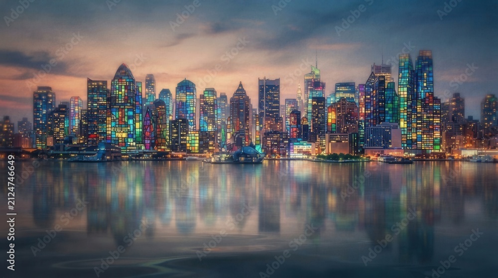 Fototapeta premium Digital art piece that appears to Multiple exposure of modern abstract glass architectural forms