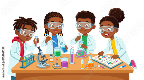 Foto Children conducting science experiment in laboratory