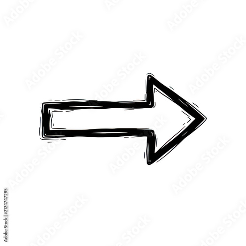 Black hand drawn arrow symbol pointing to the right isolated on transparent background