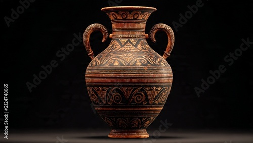 Traditional ancient greek ceramic vase with ornate black geometric patterns artifact archaeology classical decoration geometric civilization