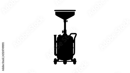 Silhouette of a portable waste oil drain collector tank for car repair workshops