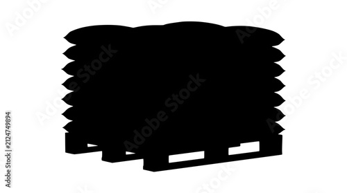 Silhouette of stacked sacks on wooden pallets for logistics and storage