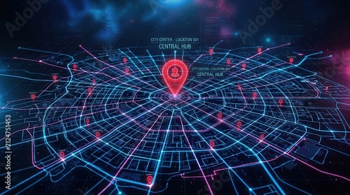 Map city red pin center is made up Digital shows ai