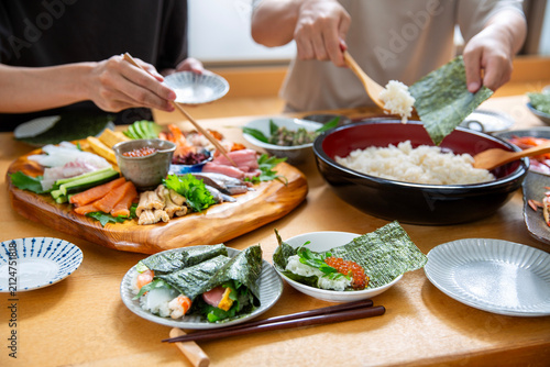 鮪の手巻き寿司、日本料理、家庭料理