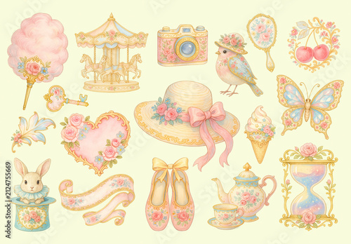 Vintage Pastel Whimsical Illustrations Element Design Set
