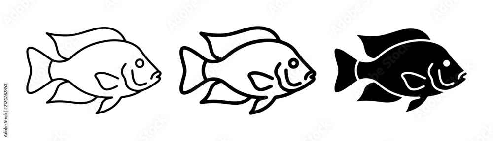 Fototapeta premium Fish Icons Set: Outline, Filled, and Silhouette Vector Graphics for Aquatic Themes
