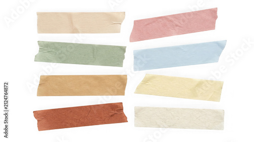 Set of colorful washi tape strips. Adhesive paper masking tape isolated on white background.