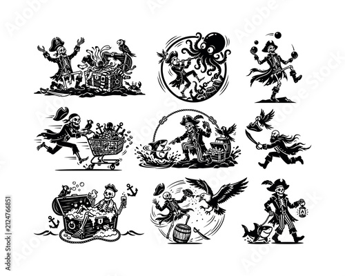 Konstfotografi pirate silhouette, pirate captain, pirate skull, skeleton pirate, pirate ship, c