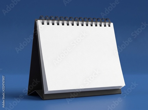 Professional Blank Desktop Calendar Mockup with Spiral Binding on a Solid Blue Background for Office Planning