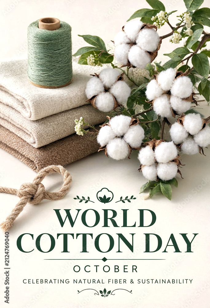 Fototapeta premium Celebrate world cotton day with natural fibers and sustainability theme in elegant display
