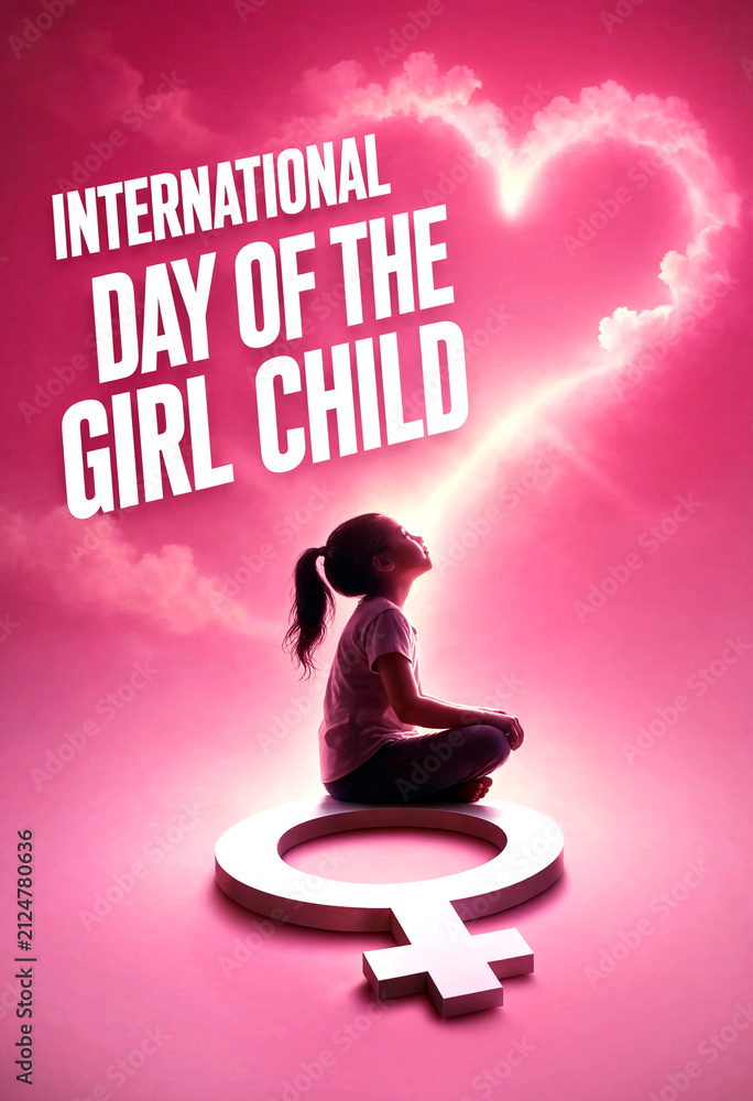 Naklejka premium Inspirational international day of the girl child poster with young girl and symbol design