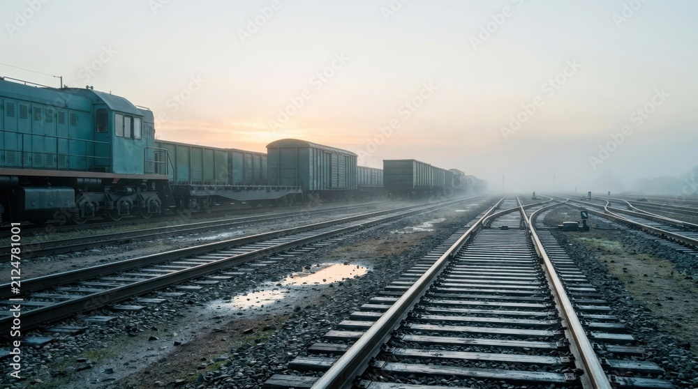 Obraz premium Quiet Morning Rail Yard Under Diffused Light