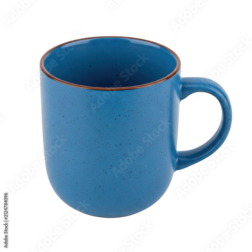 Blue ceramic coffee mug vector isolated on transparent background