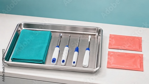Sterile Medical Instruments on Stainless Steel Procedure Tray