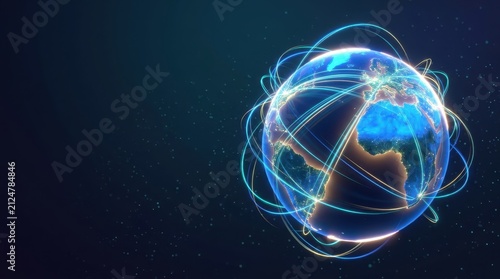 Curved Flight Paths Over a Glowing Blue Planet