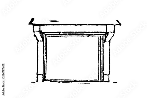 Cuadro en lienzo Ornate doorframe elevation with pilasters and decorated frieze, old vintage illustration, 1897