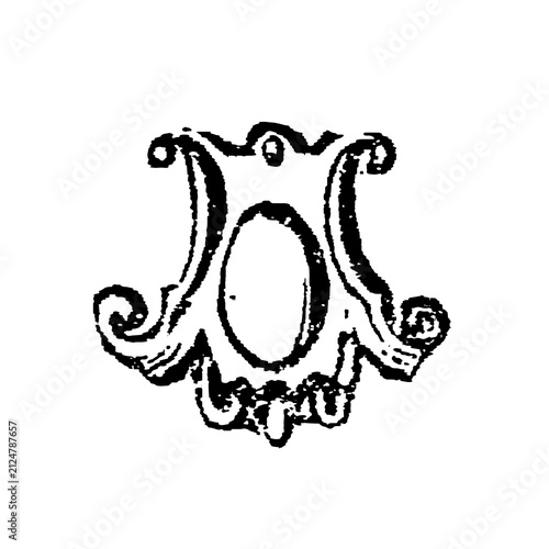 Canvas Print Ornate cartouche with elegant scrolls and empty oval, old vintage illustration, 1897