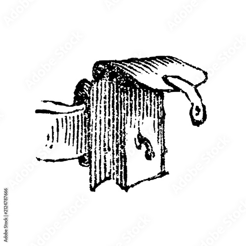 Obraz na płótnie Ammunition pouch with flap and belt loops, military equipment, old vintage illustration, 1897