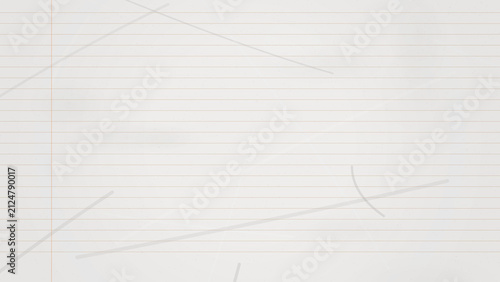 Lined notebook paper texture. Close up of white ruled stationery with subtle gray lines.