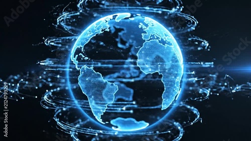 Digital globe with abstract network and light effects, global connection concept