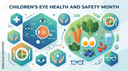CHILDREN'S EYE HEALTH AND SAFETY MONTH healthy vision food vector
