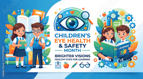 Children’s Eye Health and Safety Month with school eye care banner