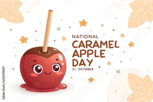 Cute caramel apple cartoon character for national caramel apple day