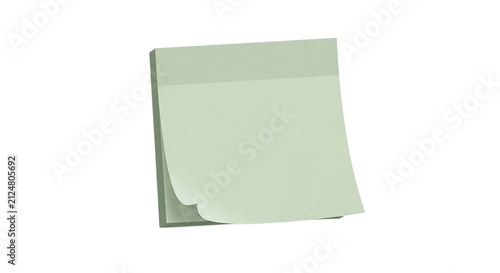 3D rendered light green sticky note with soft edges and subtle shadow on pure white background, PNG
