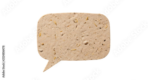 PNG - A textured, eco-friendly speech bubble made of recycled paper with natural fiber inclusions on a clean white background