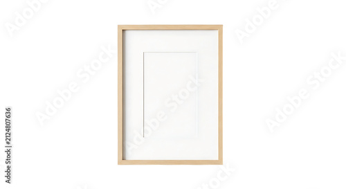 Modern minimalist wooden frame with clean white matting and empty inner rectangle for photography, PNG