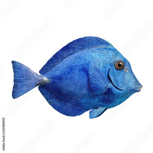 Vibrant Blue Tang Fish Isolated On Clean White Background For Marine Biology Illustration