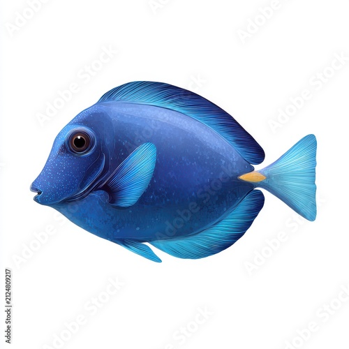 Vibrant Blue Tang Fish Isolated On White Background With Detailed Texture And Deep Marine Colors